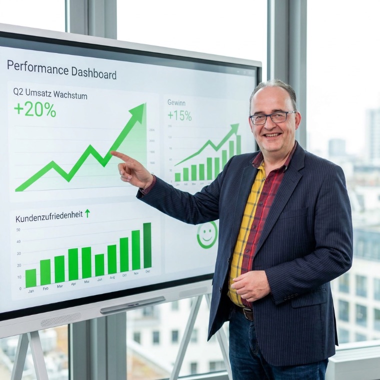 Christoph Voser präsentiert die Resultate einer Google-Ads- und Meta-Ads-Kampagne am Performance-Dashboard